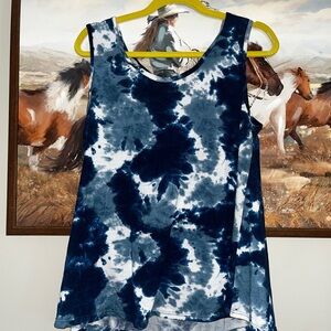 JM. Fleurette Tie-Dye Sleeveless Top - Blue and White